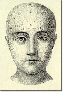 The complete encyclopaedia of illustration . J.G.Hecl. Plate 121, Illustrating the psychological relations of the brain (phrenology) Fig.18, Dibujo de Rostro y reas cerebrales.